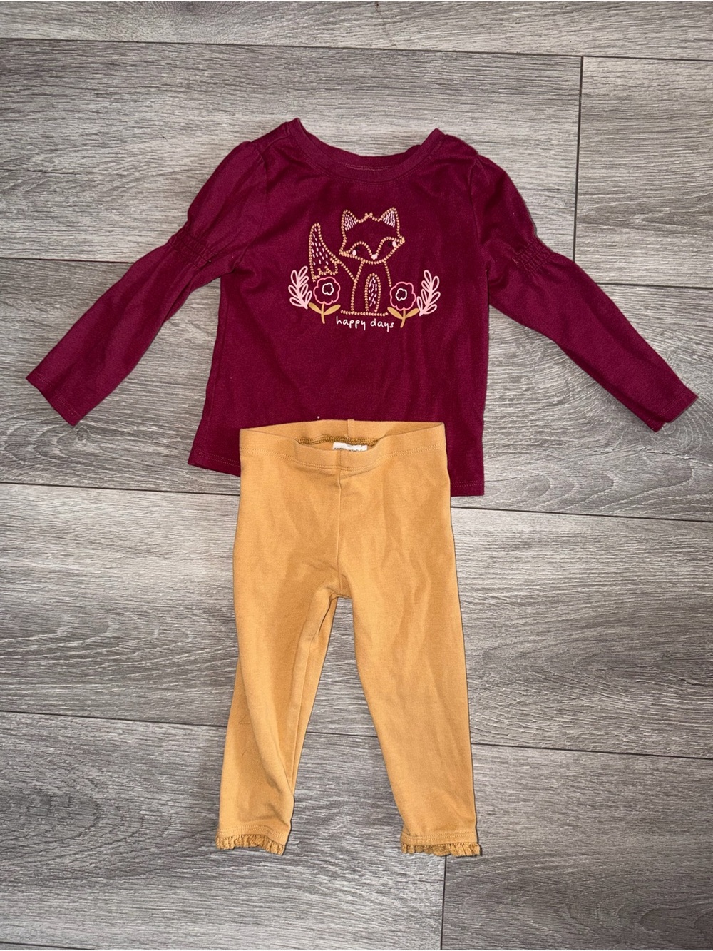 Garanimals Burgundy Top and Mustard Leggings Kids Matching Set